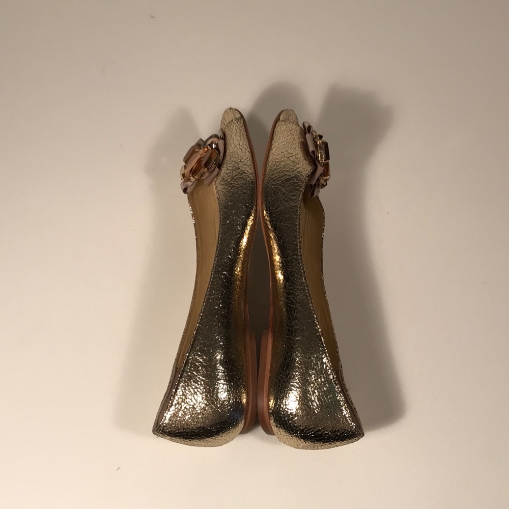 Kate Spade Gold Peep Toe Flats Women 9 M_6